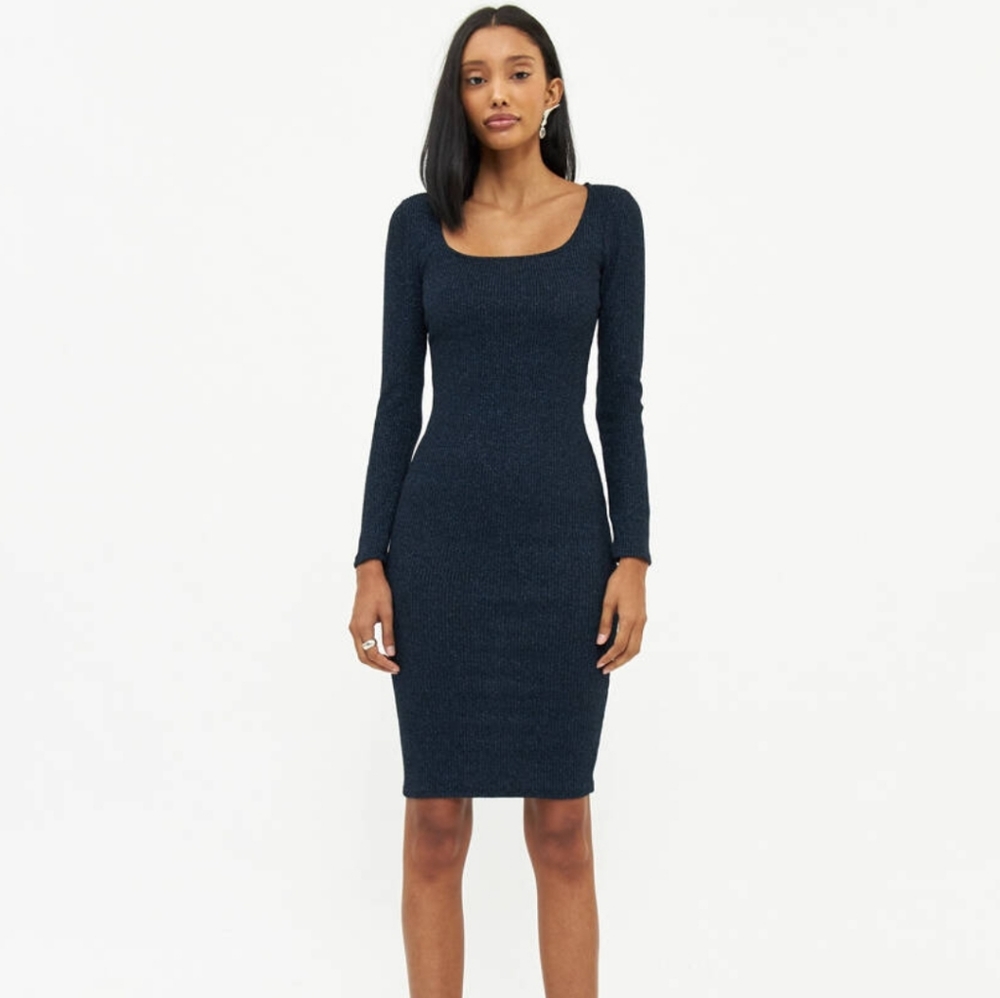 NWT Stelen | Navy Metallic Long Sleeve Midi Dress